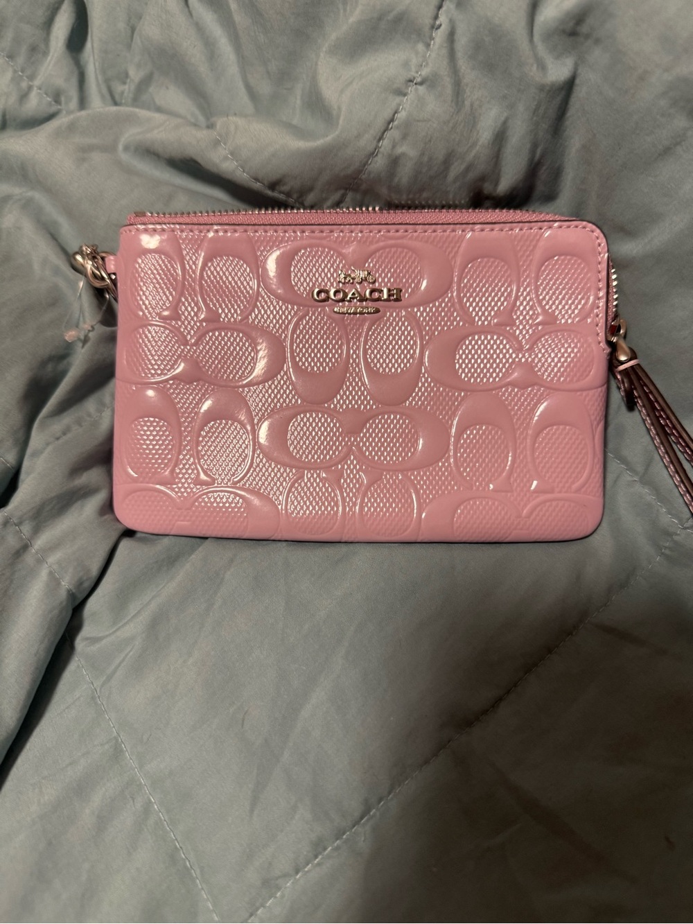 Coach Signature Patent Leather Wristlet - lavender